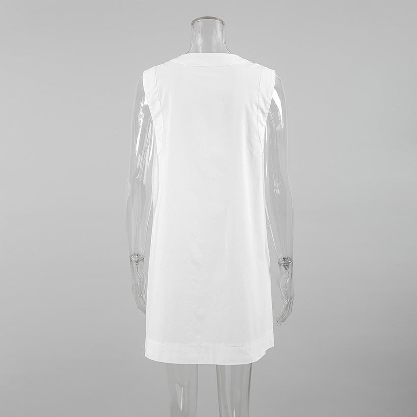 MvtteWhite 歐美新品深V性感平布無袖上衣